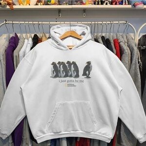 Vintage Style White National Geographic Penguin Rockhopper Hoodie